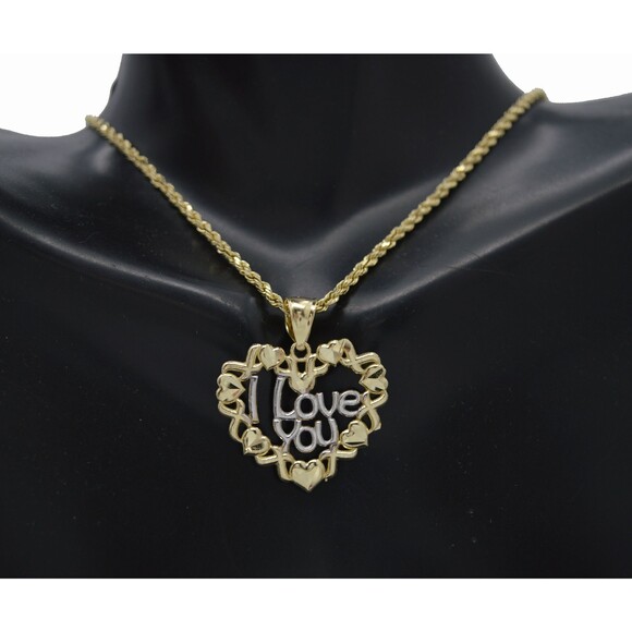 Real 10K Yellow Solid Gold XO Love Heart I Love You Pendant + Rope Chain 16"-24" - Picture 1 of 8